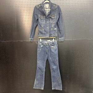 Women's Baby Phat Jean Jacket Pant Outfit Small Jacket Size‎ 1 Pants No Belt
